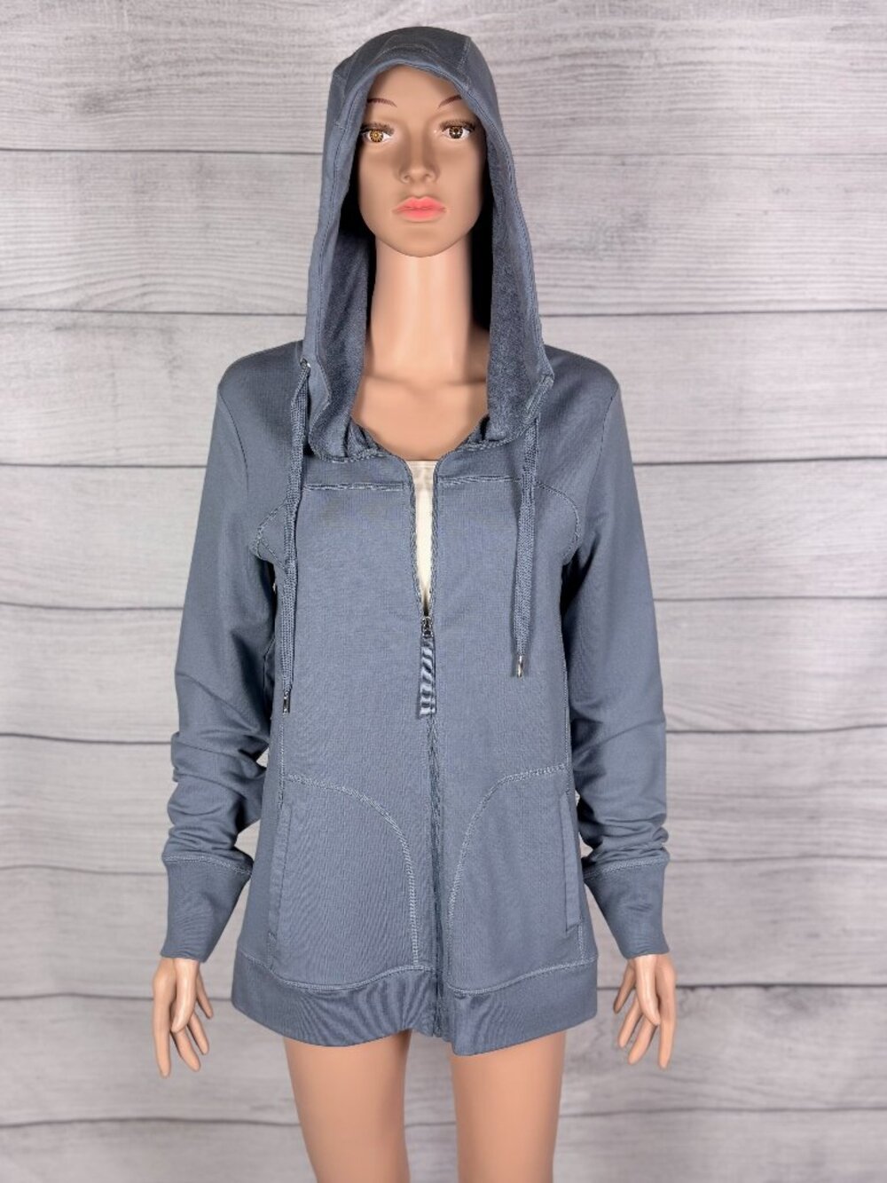 🩵 Kinesis Modal Blend Hooded Zip Front Jacket Steel Blue Size M